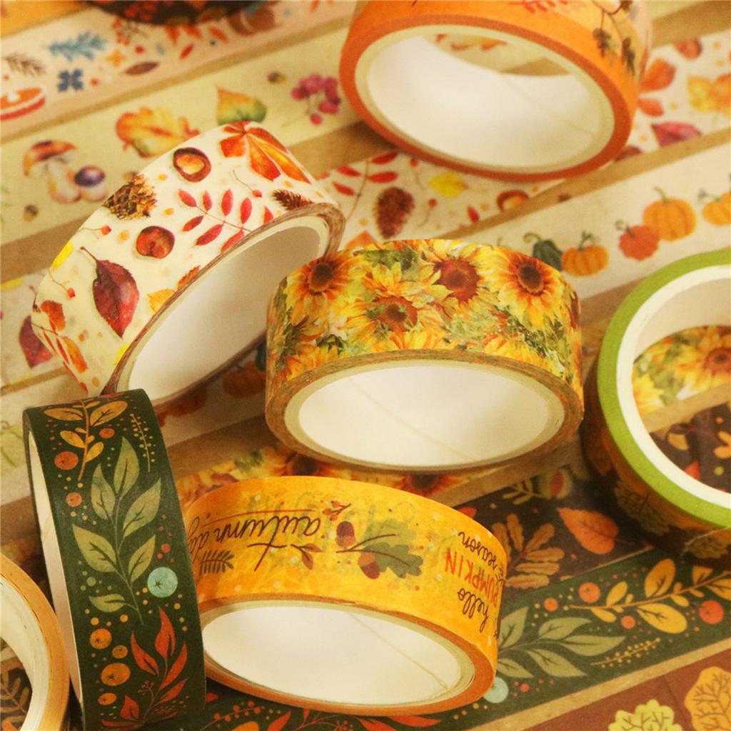 Autumn Fall Gift Wrapping Paper Washi Tape Colorful Self Adhesive Masking Tape DIY Sticker Office Stationery Crafts Tape