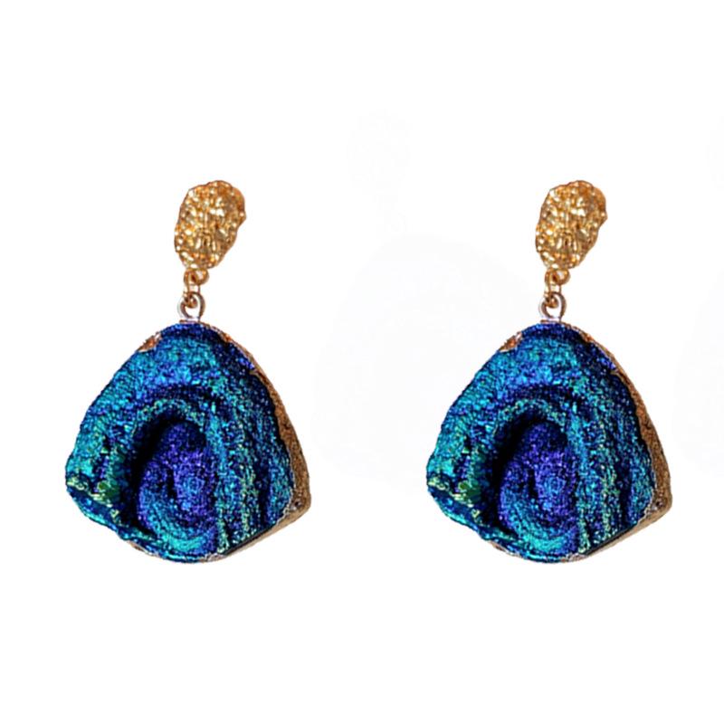 Silver Needle Blue Irregular Metal Earrings - Wrinkled, Light Luxury, High-End, Temperament Personality-Enhancing Accessory