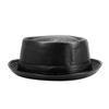 New Fashion Black PU Leather Trilby Hat – Unisex Fedora, Retro Porkpie Cap, Autumn/Winter Vintage Jazz Style, Factory Wholesale