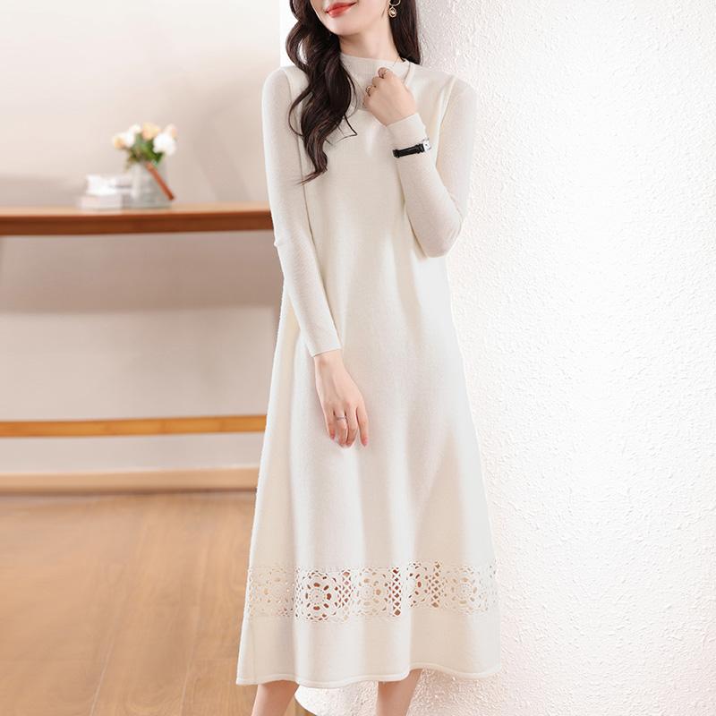 Women's Cashmere Dress Qinghe Cashmere 30% Cashmere 70% Wool Autumn and Winter Cashmere Skirt Soft and Warm