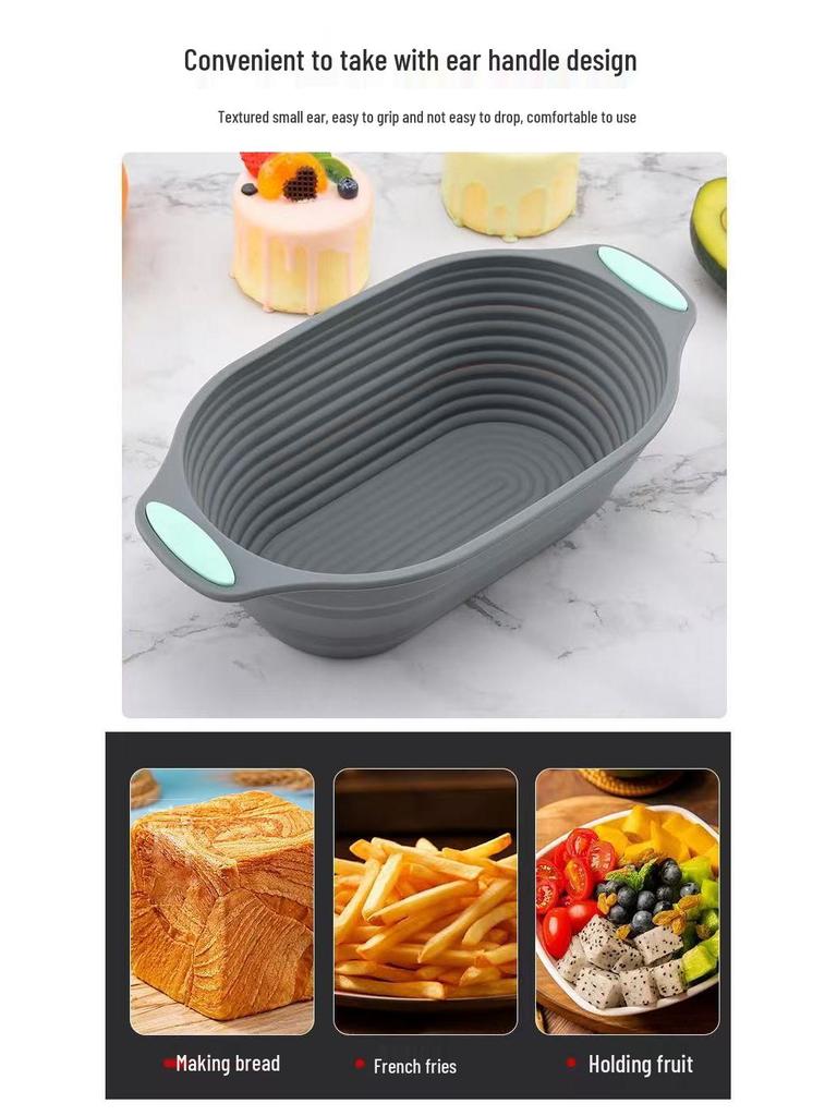 European Style Silicone Bread Fermentation Basket, Foldable Imitation Rattan Dough Fermentation Bowl.