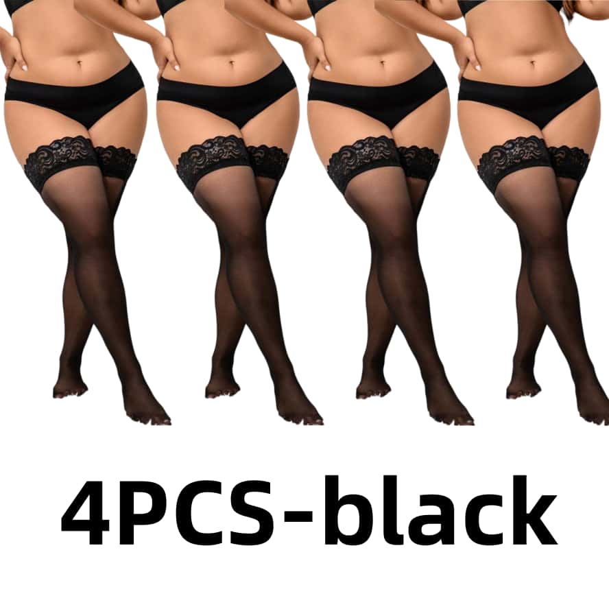 4Pair/SET Lace Over Knee Thigh High Stockings Elastic Sexy Thin Black Fishnet Stocking Set White Plus Size Long Socks for Woman