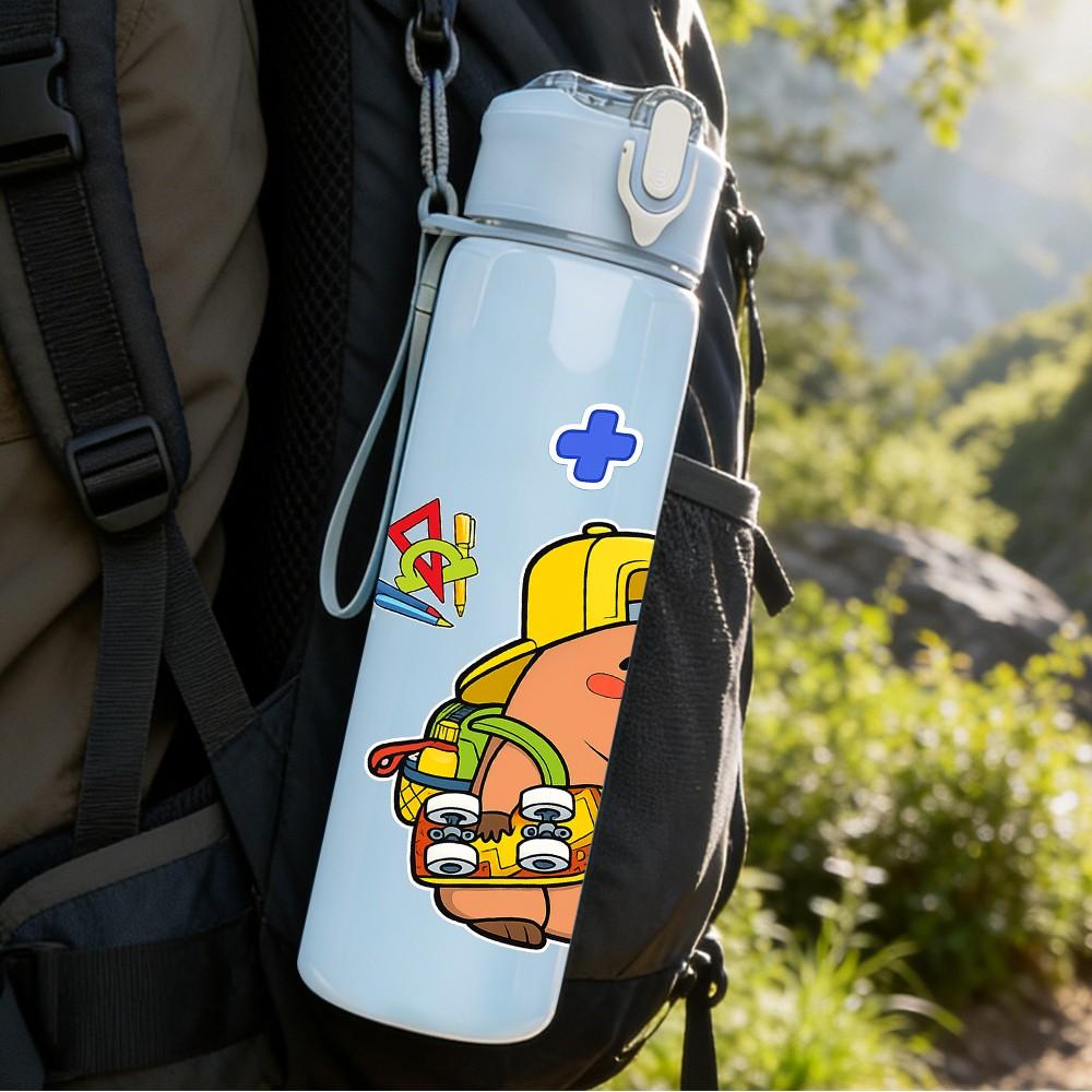 1PC Gardening Bear Cartoon Pattern 750ml Color Plastic Sports Water Bottle Leakproof Flip Straw Lid Suitable for Sports Office Home Use