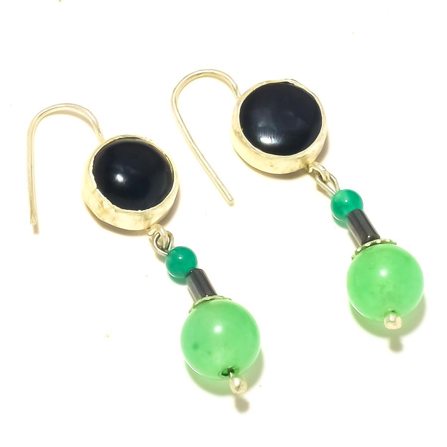 

Green Chalcedony Black Onyx Gemstone Handmade Antique Earrings Jewelry 2 w8E24