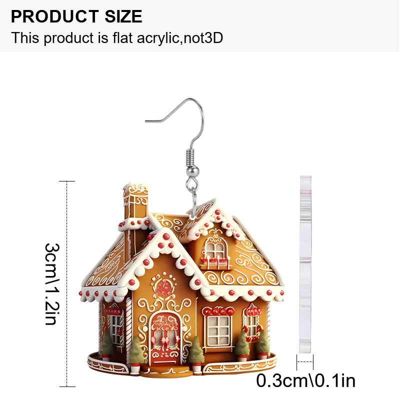 2D Flat 4-Pairs Cute Christmas Candy House Gnome Acrylic Dangle Earrings Festive Party Jewelry, Perfect Holiday Gift for Women
