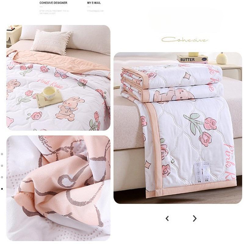 Karierte Sommerdecke, kühle Steppdecke, gewaschene Baumwolle, bequem, leicht, klimatisiert, dünne Bettdecke, einfache Federdecke für Erwachsene und Kinder