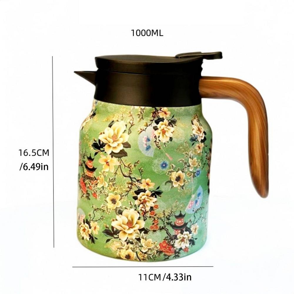 Stainless Steel Tea Kettle With Infuser Vintage Floral Pattern Insulated Teapot Thermal Coffee Carafe For For Keeping Hot Cold