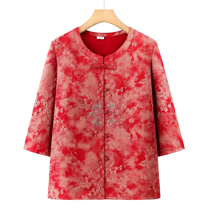 

Elderly Women s Round Neck Spring/Autumn Shirt - Grandma Style 5XL (recommended 145-160 jin) красный