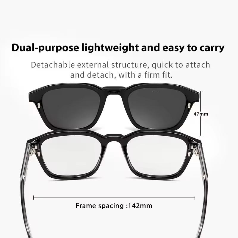 Retro Square Sunglasses Two-in-one Clip On Blue Light Glasses   Polarized Sunglasses Eyeglasses