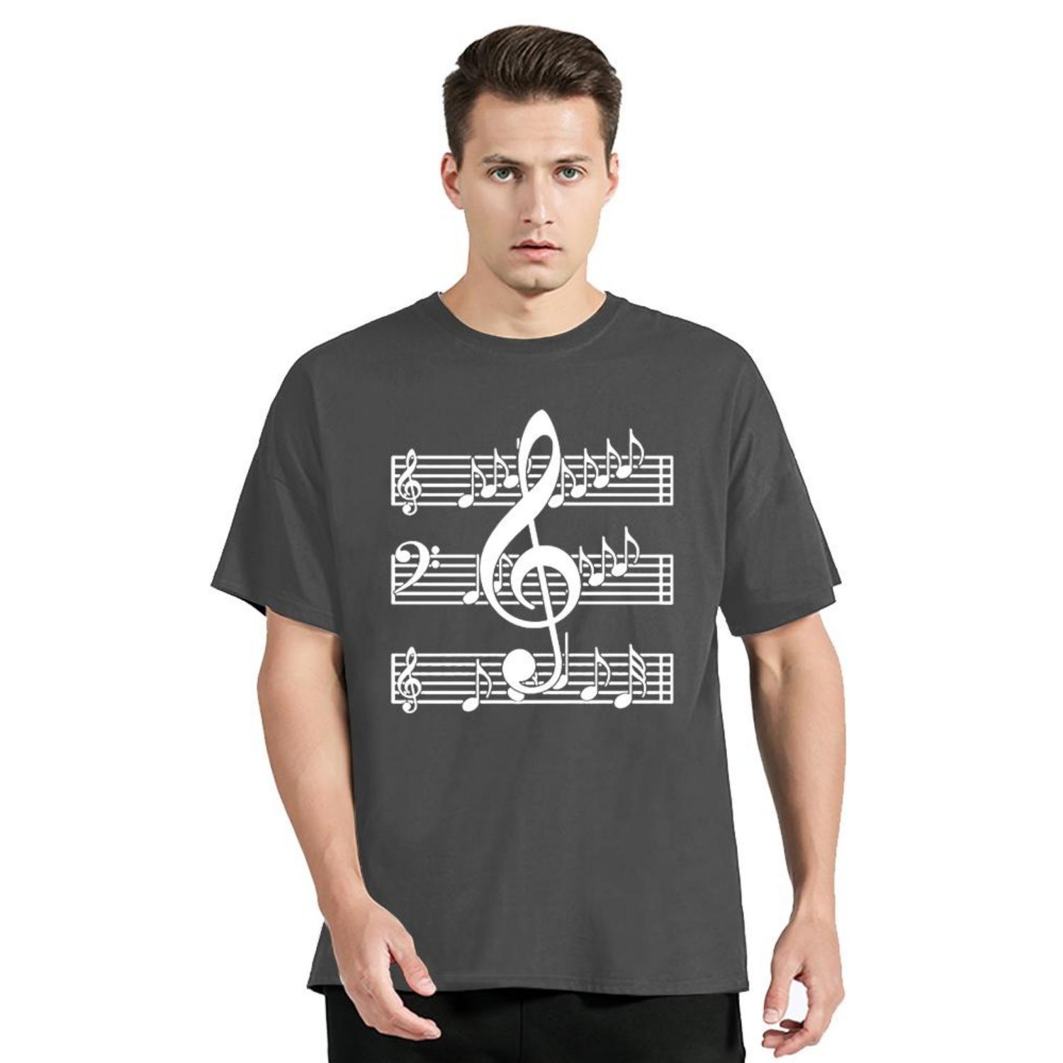 

Новая Футболка с нотами Хлопок Унисекс Короткий рукав Топы Летние С круглым вырезом Повседневная Футболка Модная Уличная одежда Оверсайз Одежда S чёрный