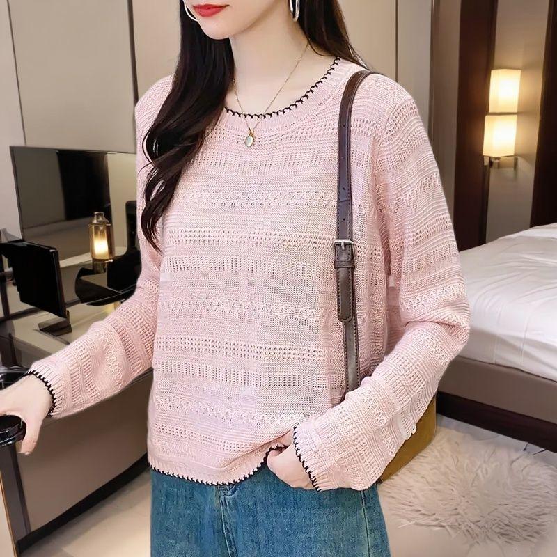 Plus Size Hollow - out Spring - Autumn Blouse for Women Non - pilling and Non - deformable Thin Knitwear