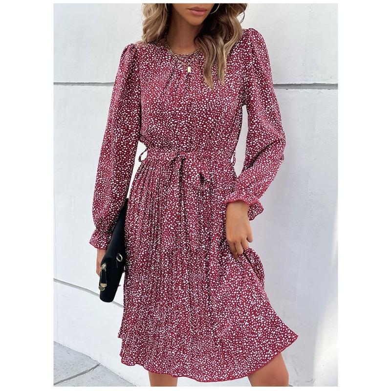 YYFS Women's Fashion Spring Fall Leopard Print Long Sleeve O-Neck High Waist Casual Dresses