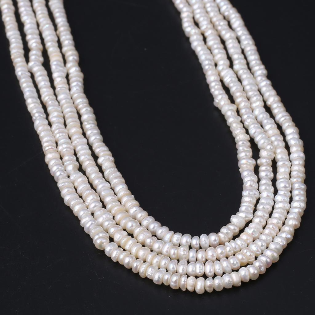 1String, White Natural Freshwater Pearls, Handmade Coin Pearl Beads, 3-3.5 Mm, for DIY Necklace Accessories, Jewelry Making, Women Gift, 36 Cm