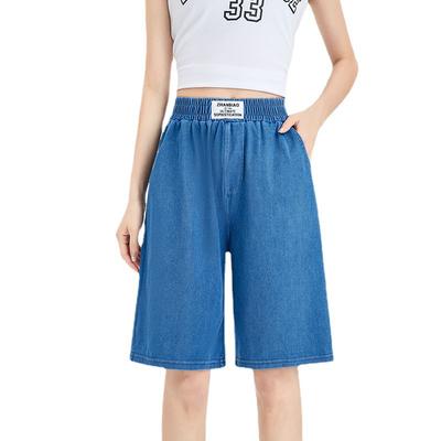 Shorts en jean de tennis pour femmes en été, fins, taille haute, amples, amincissants, grande taille, soie glacée, cinq points, jambes larges, trapèze