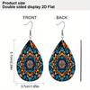 Charming Mandala Floral Black White PU Drop Dangle Earrings for women, Blue Orange Mandala Beach Theme Double Sided Hoop Earring