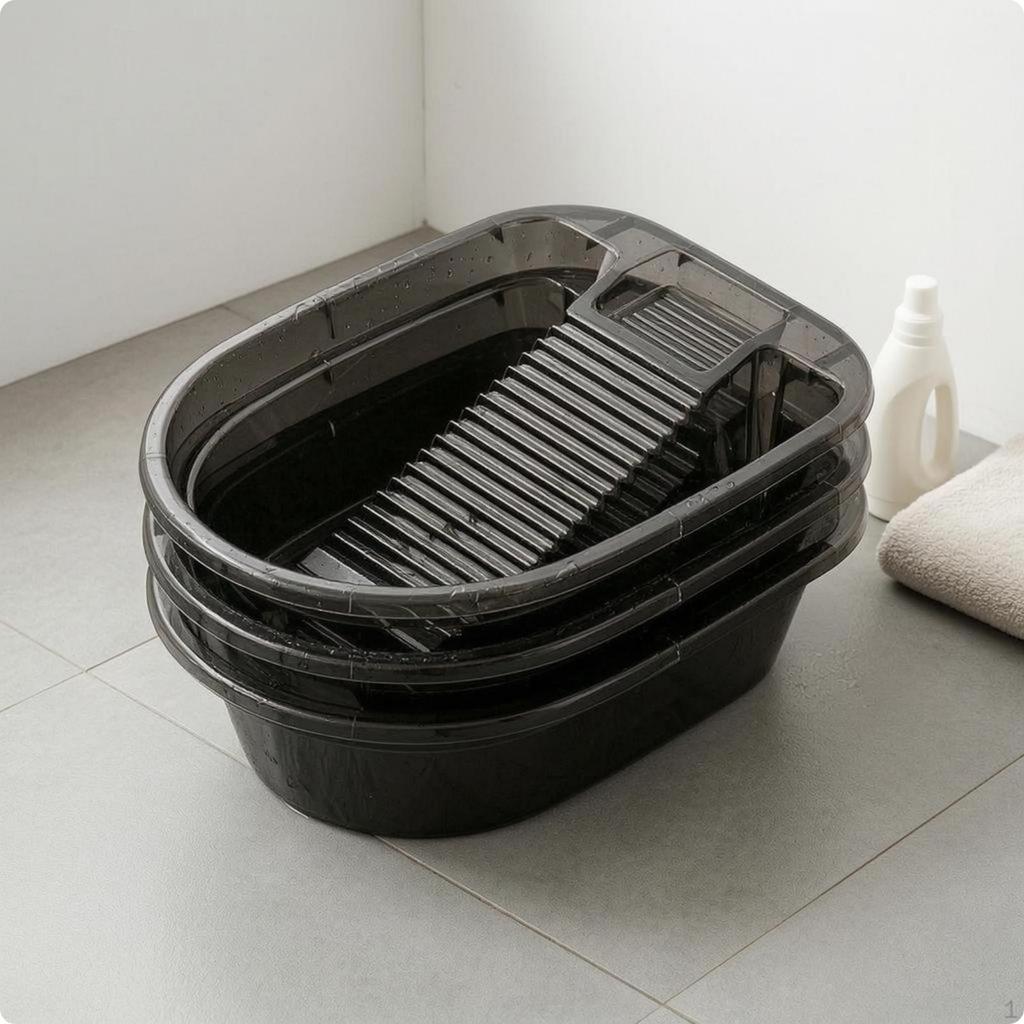 Laundry Basin Thickened Washboard Ribbed Hand Wash Tub for Household Use White L