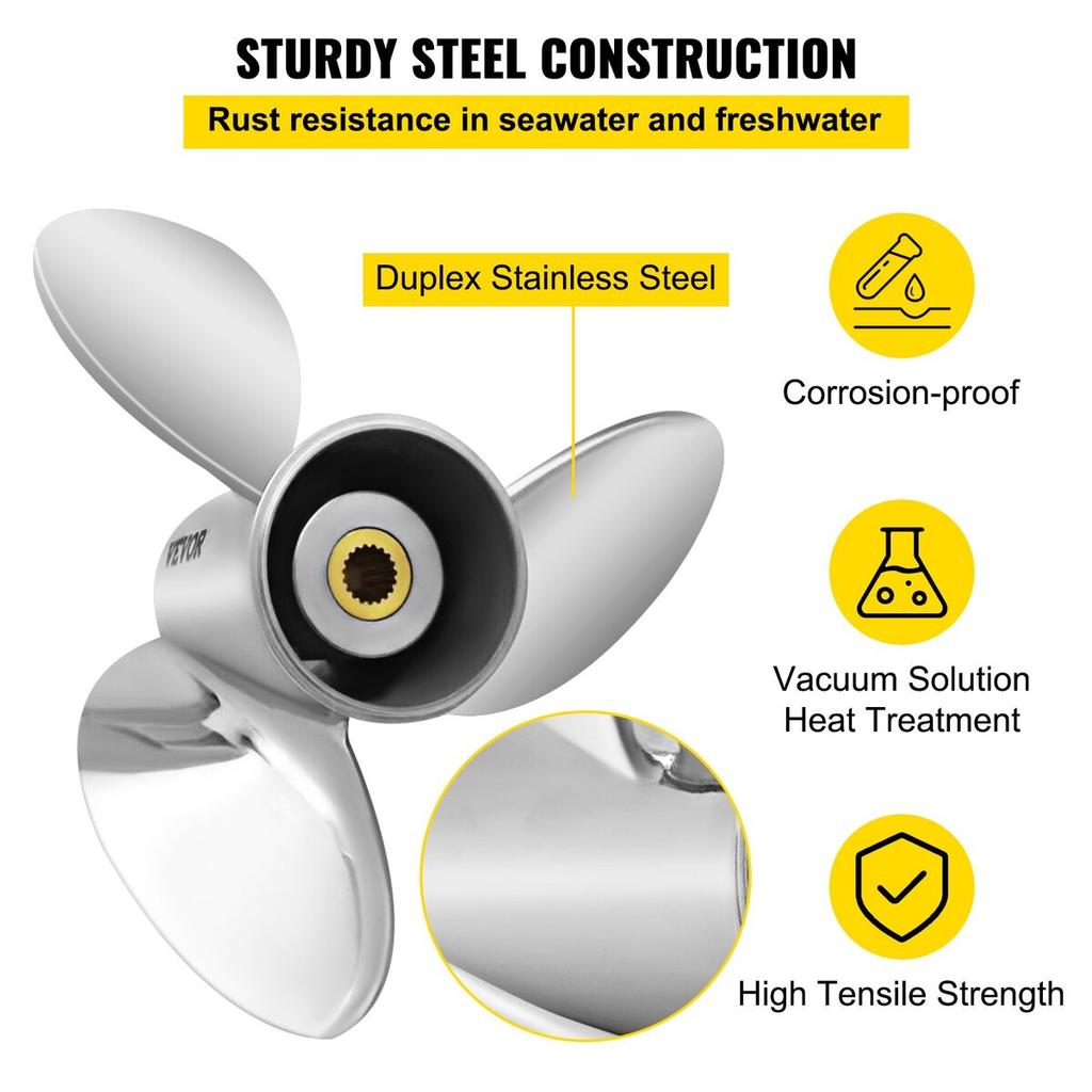 Outboard Propeller, Replace for OEM 3860709, 3-Blade 14.5\" x 21\" Pitch Steel Boat Propeller, Compatible with Volvo Penta SX Drive All Models, with