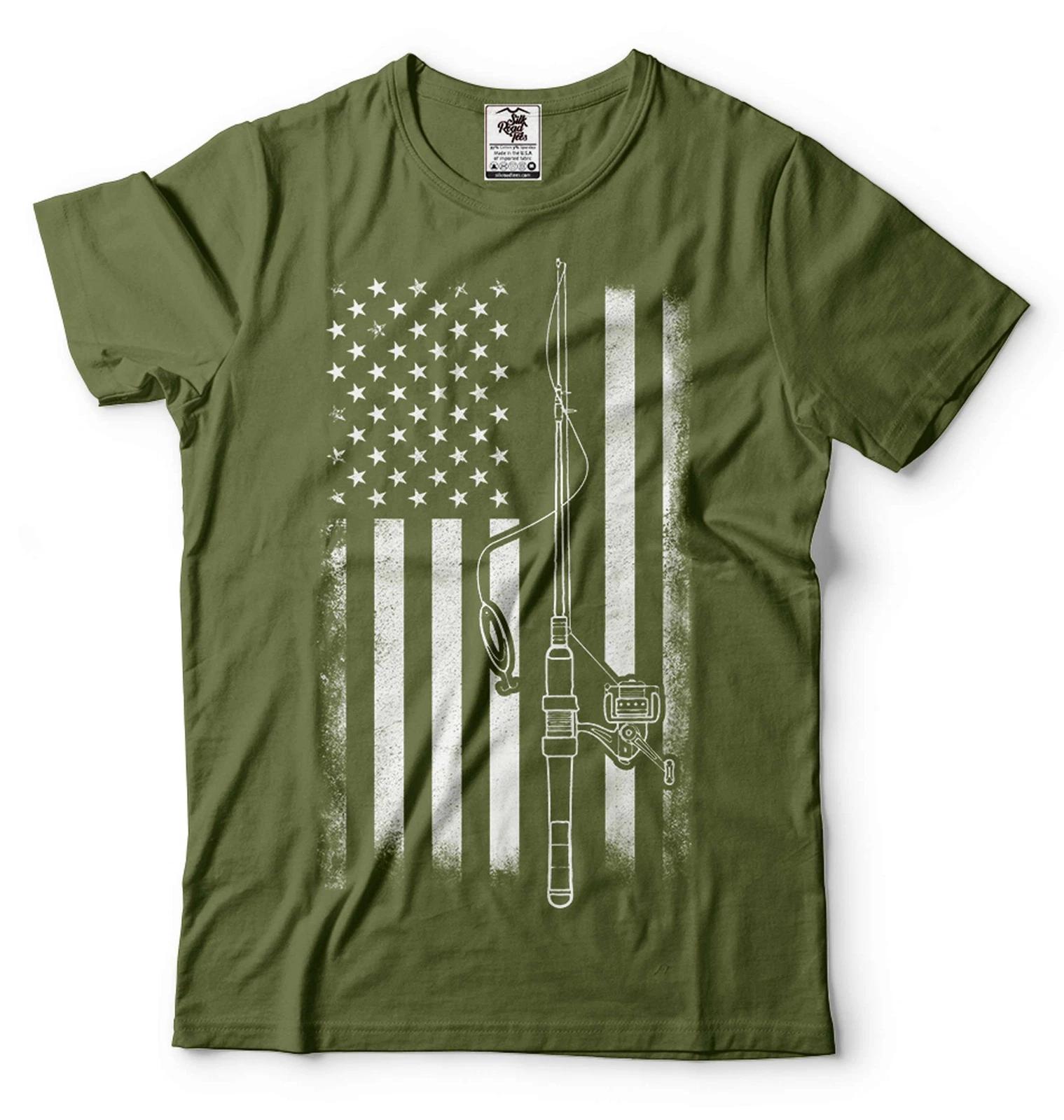 Fishing Flag Shirt USA Patriotic Flag Shirt Fishing Gifts Dad Patriotic Tee L