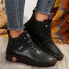 Women Winter Fur Lined Ankle Boots Red Leather Moccasins Autumn Warm Flat Shoes Comfortable Mom Sneakers