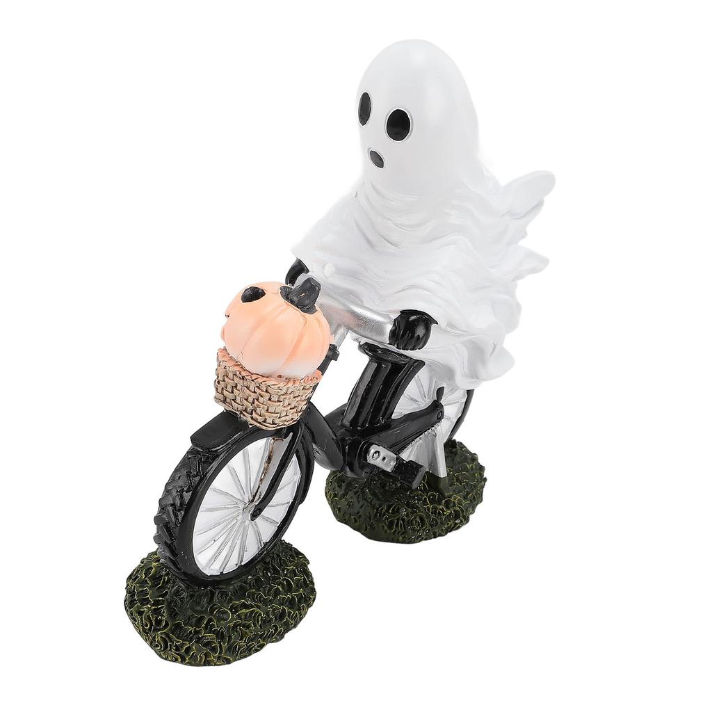 Bike Ghost Rider Statue with Pumpkin Resin Cycling Figurine Ornament for Holiday Scene Desk Decorati