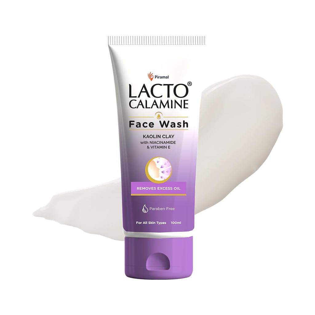 Lacto Calamine Face Wash For Oily Skin Kaolin Clay, Niacinamide & Vitamin E 100ml Pack Of 2 | Controls Oil, Pimples, Blackheads, Whiteheads