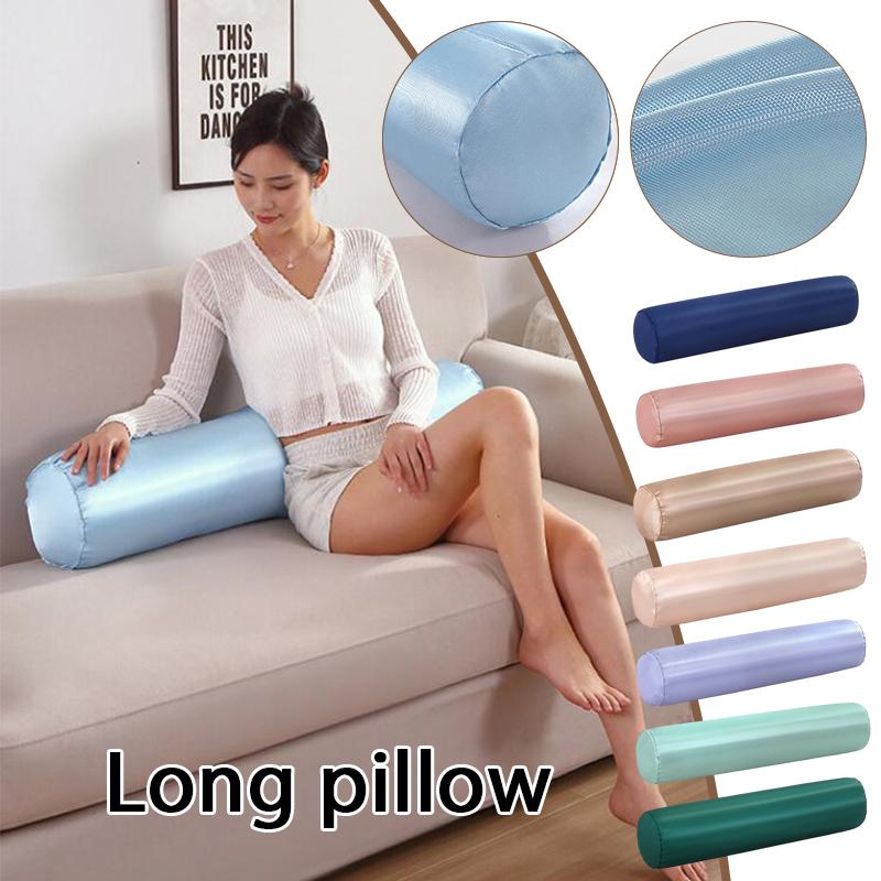 Summer Stuffed Silky Pillow Round Bolster Long Body Support Pillow Satin Ice Silk Neck Waist Pillow Pedicure Beauty Foot Cushion