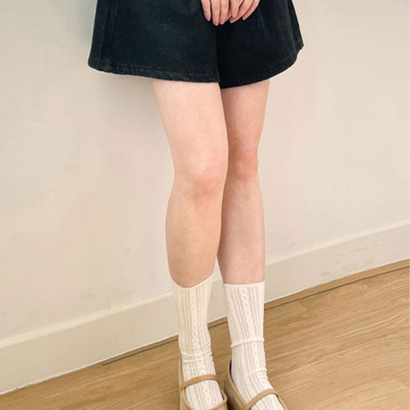 Slowlolli Sheer Cable Knit Socks