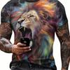 Bella T-shirt da uomo a maniche corte con scollo rotondo, stampa 3D con leone, moda casual da strada, taglia grande, T-shirt sportiva