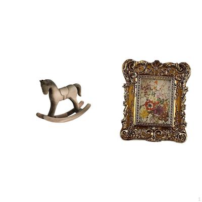 Retro Floral Wood Sculpture Photo Frame Ornament Artistic Hand Carved Horse Figurine Antique