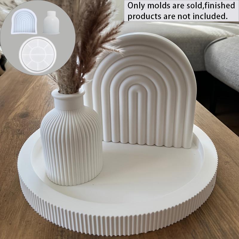 Vase Arche Striped Tray Silicone Mold DIY Gypsum Concrete Home Decoration Resin Mold Crafts