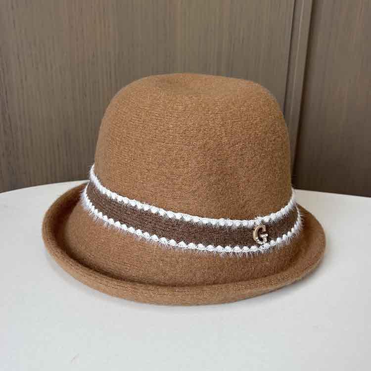 French Retro Small Fragrant Wool Bucket Hat Autumn And Winter Outdoor Warm Mother Hat Ladies Elegant Curling Top Hat