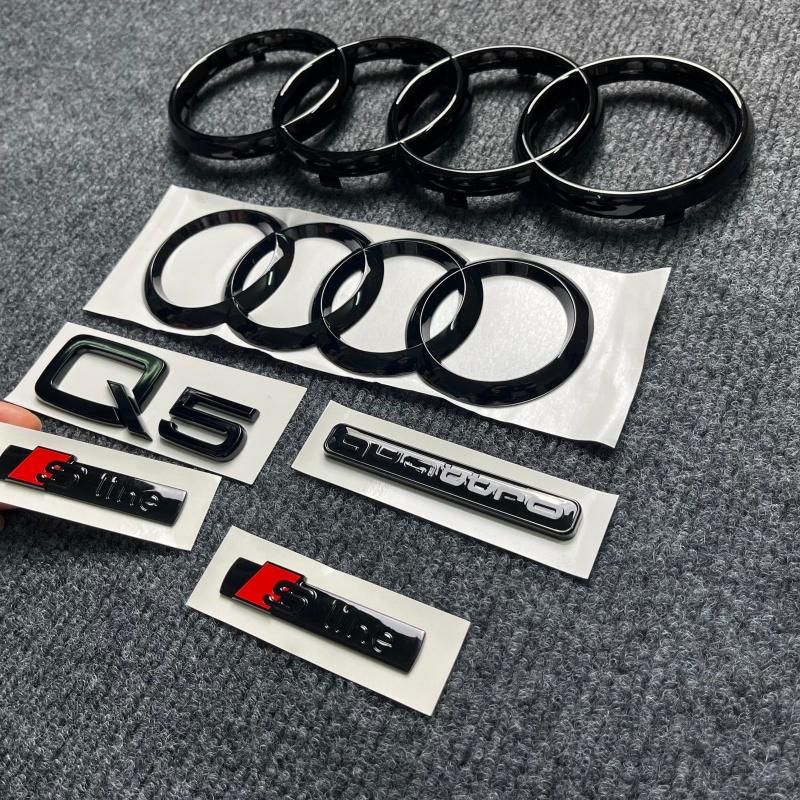 285mm Für audi Q5 2014-2019 4Ringe Logo ABS Schwarz Auto Motorhaube Frontgrill Emblem Heckklappen Emblem Q5 Aufkleber Quattro Sline Emblem