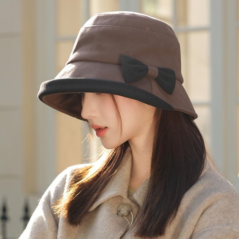 Autumn Hat Women's Big Brim Showing Face Small Bucket Hat Casual Versatile Bucket Hat Bow Basin Hat
