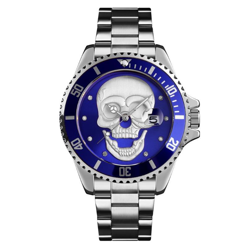 Hot-selling watch, fashionable rhinestone-encrusted skull, luminous men's waterproof quartz watch