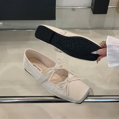 Fashion 2025 New Fashion Butterfly-Knot Ladies Mary Janes Flats Shoes Shallow Female Square Toe Footwear Silk Women Flats Slip On Shoes