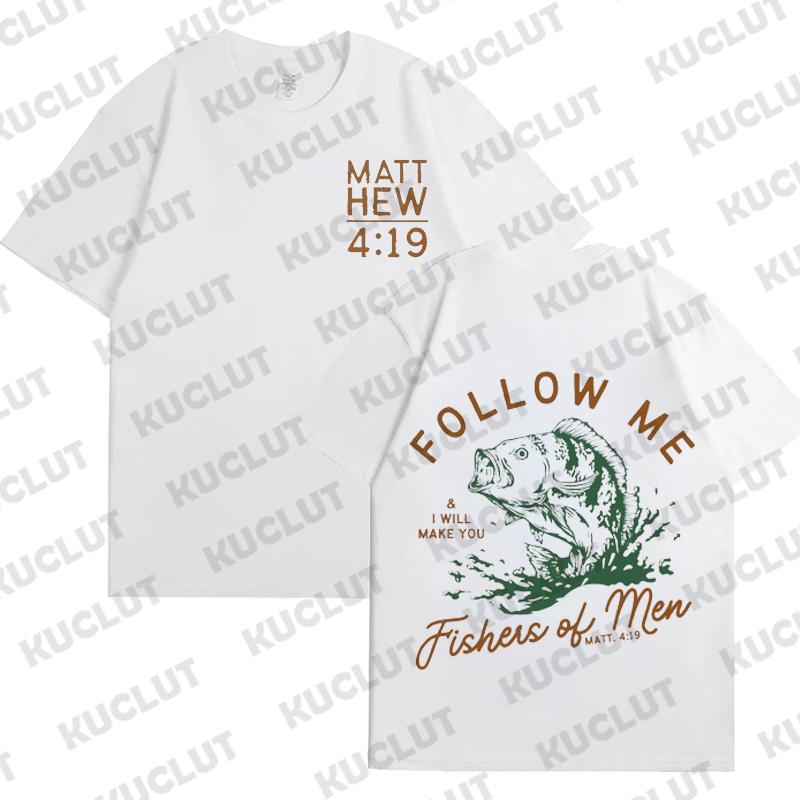 Loose Men T-shirt Summer Fishers of Men Print T Shirt Retro Christian Street Top Tee Vintage Christian Dad Men's Bible Clothing