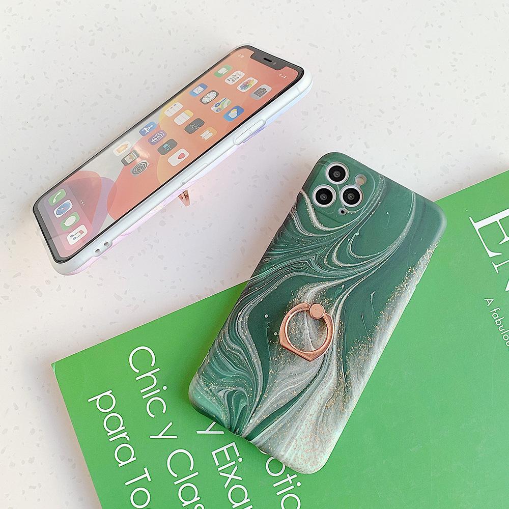 Apple 17ProMax Eye Protection Pink Green Marble for ipone15 /16/XR/8/7P Ring Buckle Holder