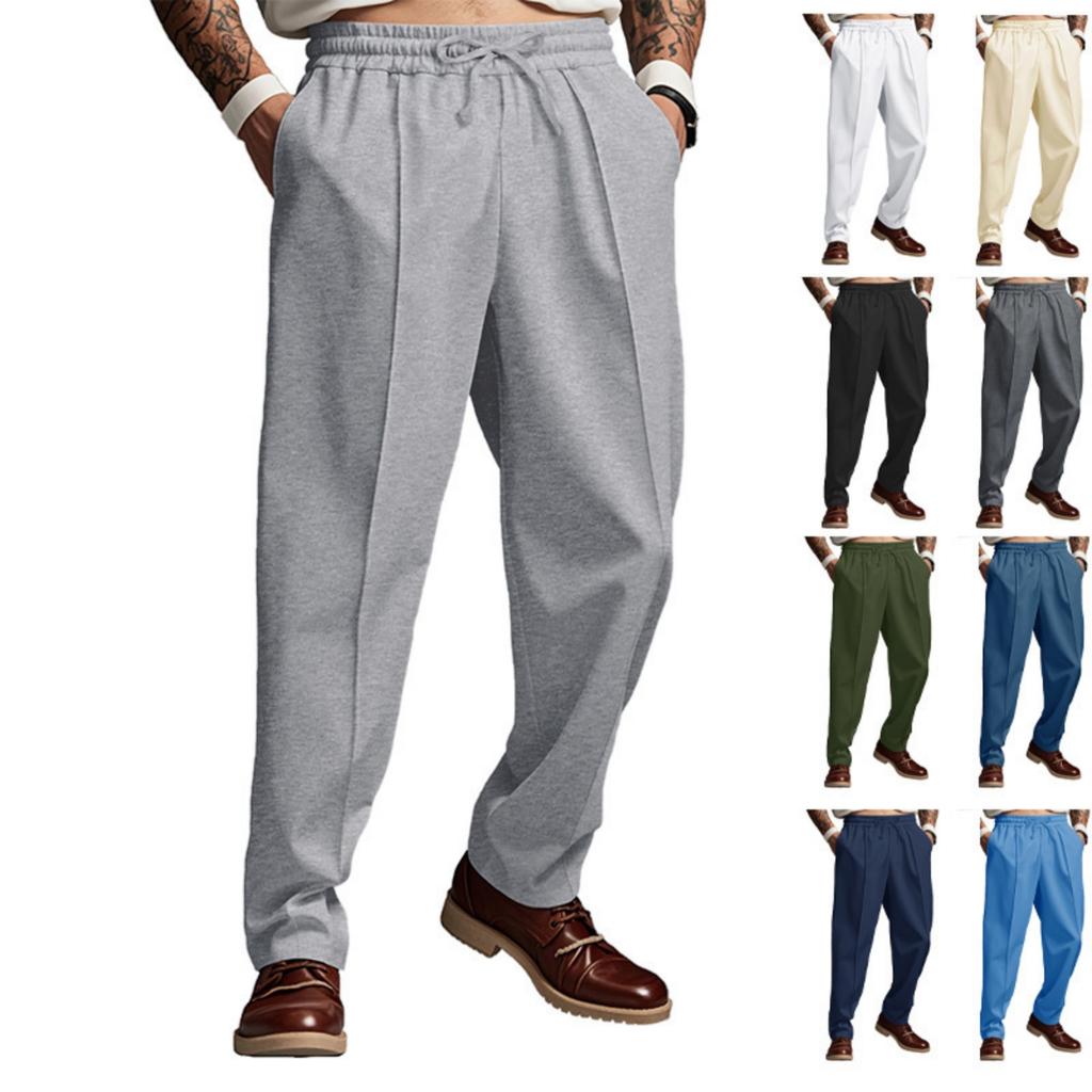 Men's Casual Lightweight Pants Loose Elastic Waist Drawstring Trousers Solid Baggy Joggers Long Pants With Pockets