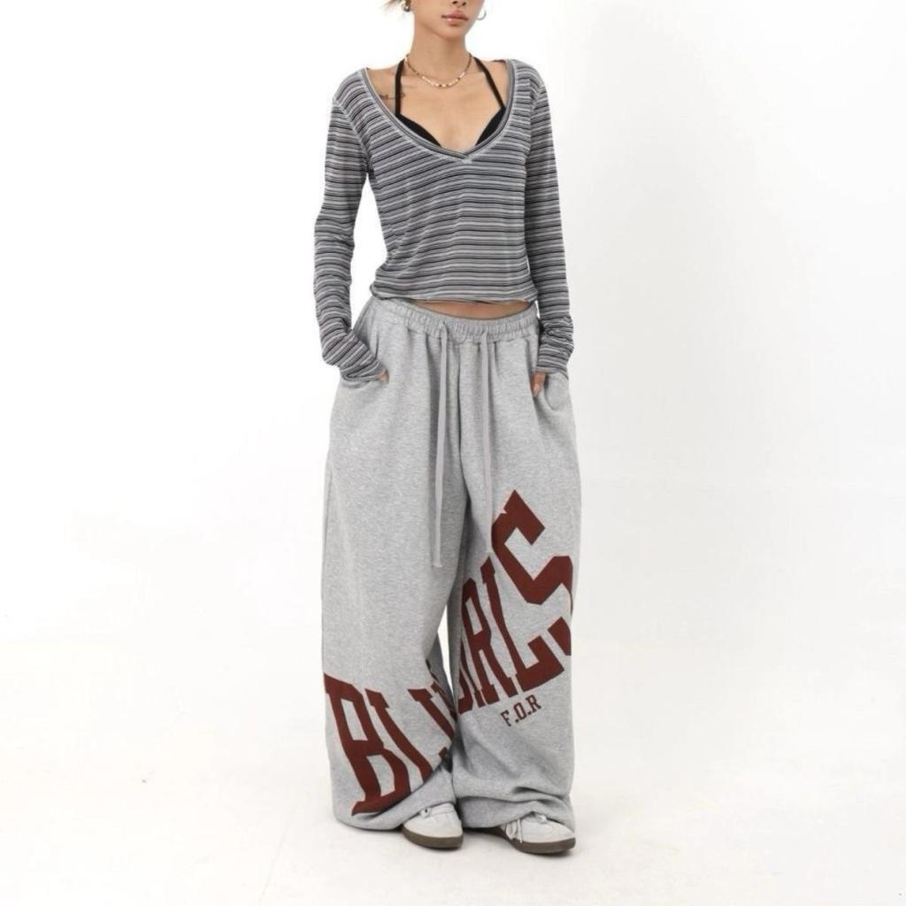 Pantaloni da jogging invernali da donna stile coreano retrò con stampa di lettere