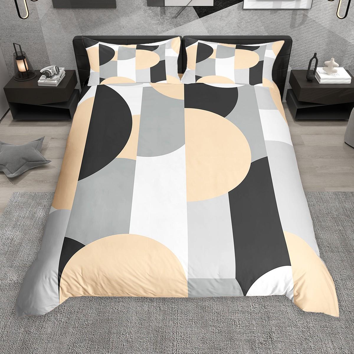 

Homewish Abstract Stripe Duvet Cover Set, Geometric Semi Circle Bed Set, Modern Contemporary Minimalist Quilt Cover Set US Q 229x229cm 3pcs&set
