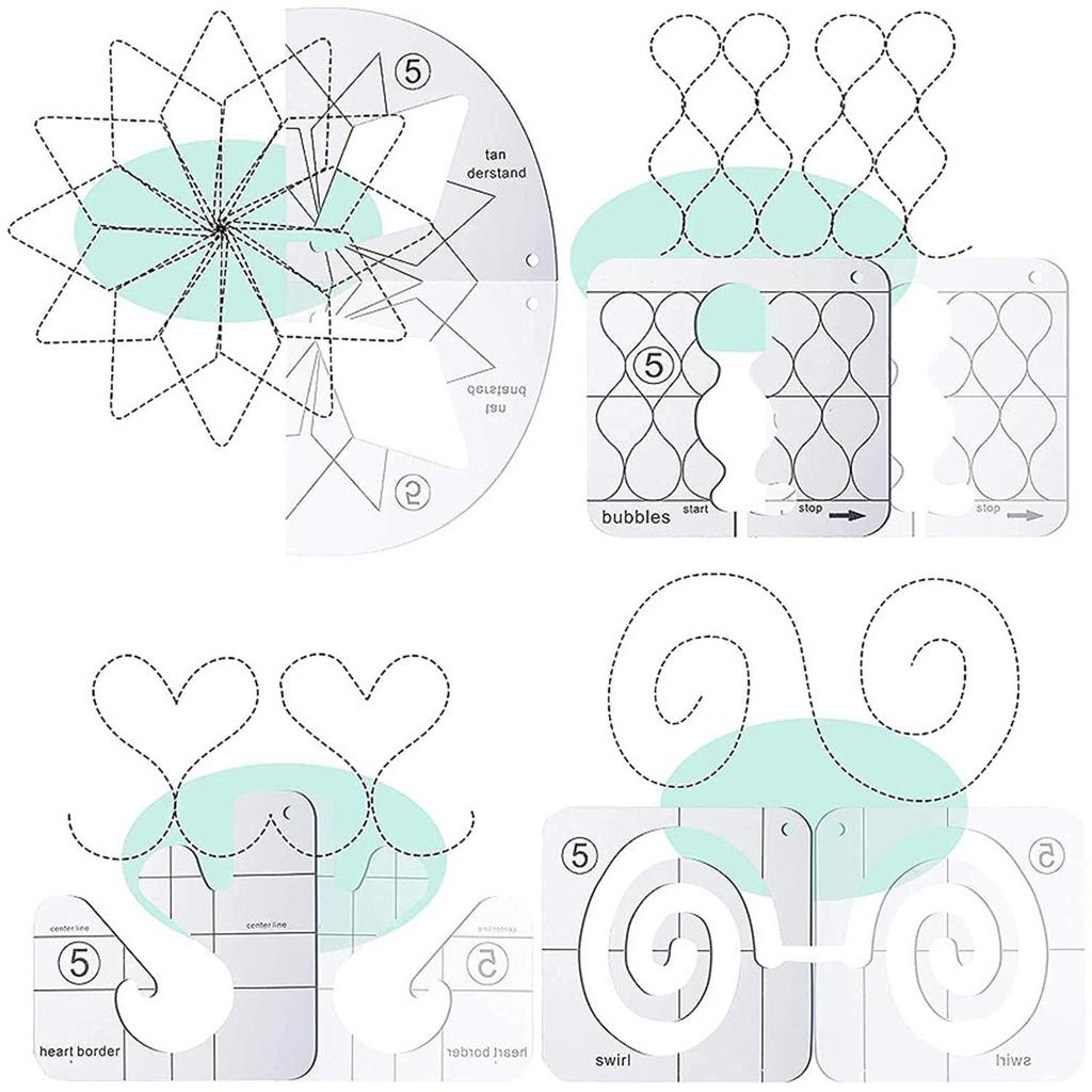 Free Motion Quilting Templates Set DIY Multifunctional Transparent Portable Sewing Cloth Ruler Domestic Stencils for Apprentices