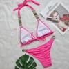Kostium kąpielowy damski jednoczęściowy Para Praia, gładki, z wiązaniem 2026, luksusowy, kolorowy, z kryształkami, bikini damskie, zestaw bikini push-up, strój kąpielowy