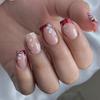 24 Pcs Flowers Artificial Nail French Tip Press On Nail Short Square Stick On Nail Glossy False Nail for Party