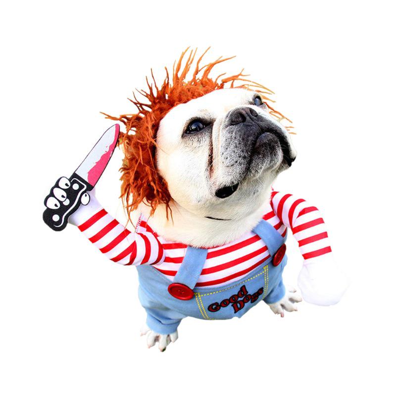 Deadly Doll Pet Costume: Halloween Dog Outfit with Knife Dagger for Puppies