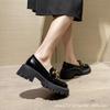 Leather Jk Small Leather Shoes Platform British Style 2025 New Spring Versatile Single Shoes Women's Black One-pedal Loafers