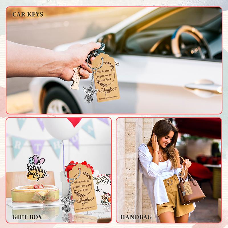 30 Set Angel Keychain Gift Bulk Thank You Gift Baptism Pendant Keychain Favor Key Ring With Thank You Tag Organza Bag