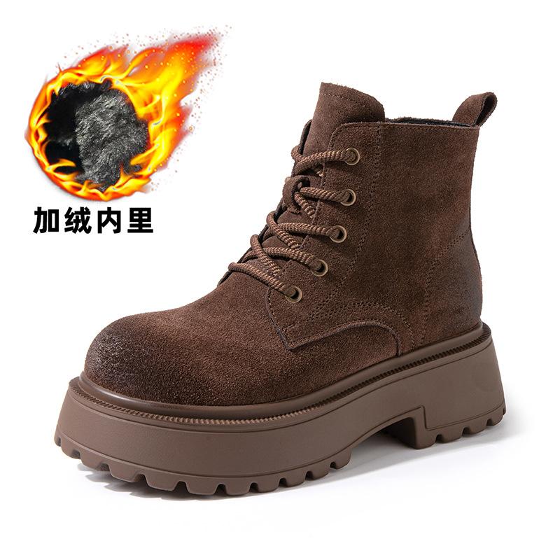 Fashion thick-soled heightening Martin boots women's 2025 autumn new retro thin polished short boots lace-up rhubarb boots