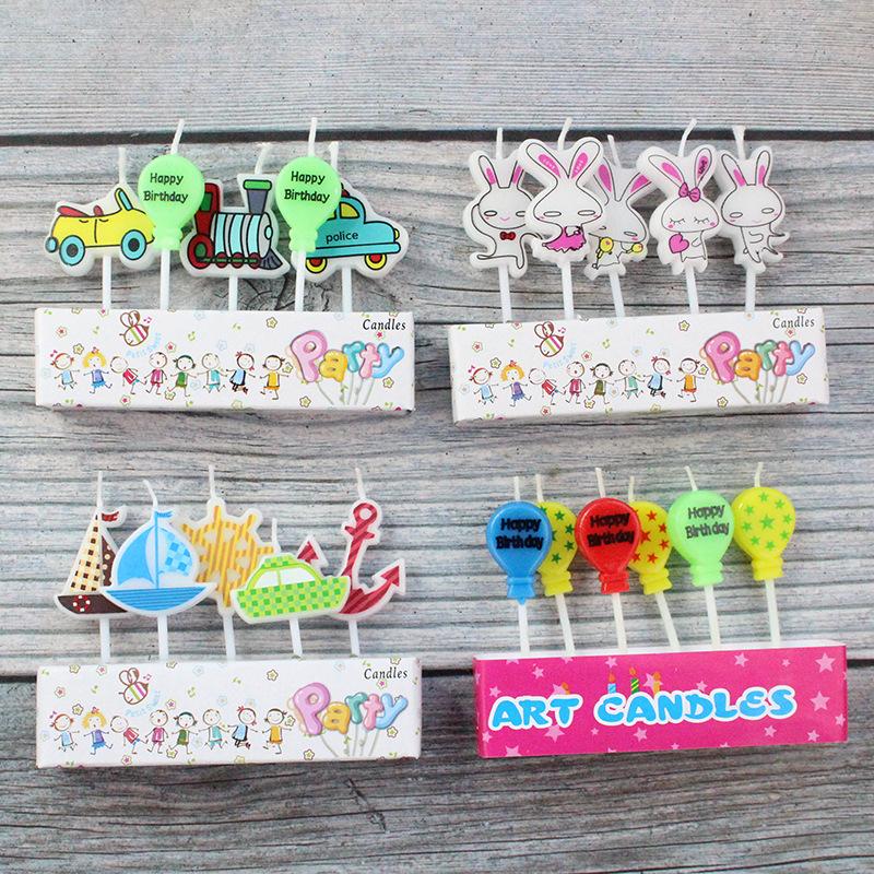 Cute Cartoon Birthday Cake Candles Creative Children's Baking Decoration Car Balloon Ship Combination Candle