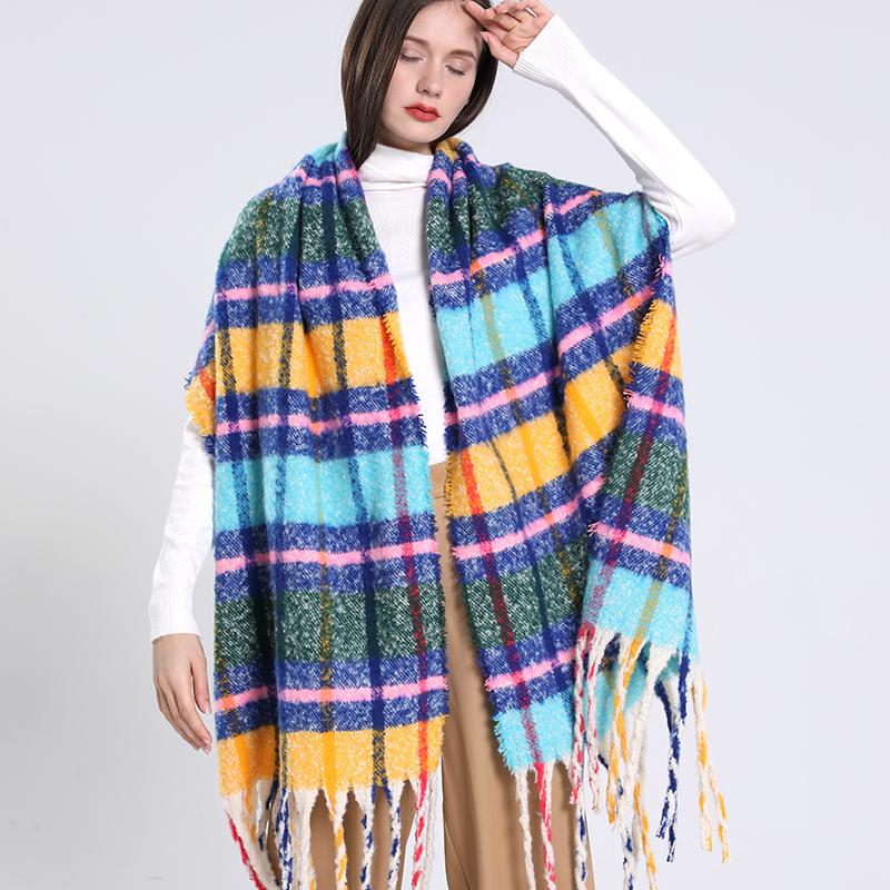 NEW Luxury Cashmere Women Plaid Scarf Winter Warm Shawl and Wrap Bandana Pashmina Long Tassel Female Foulard Thick Blanket