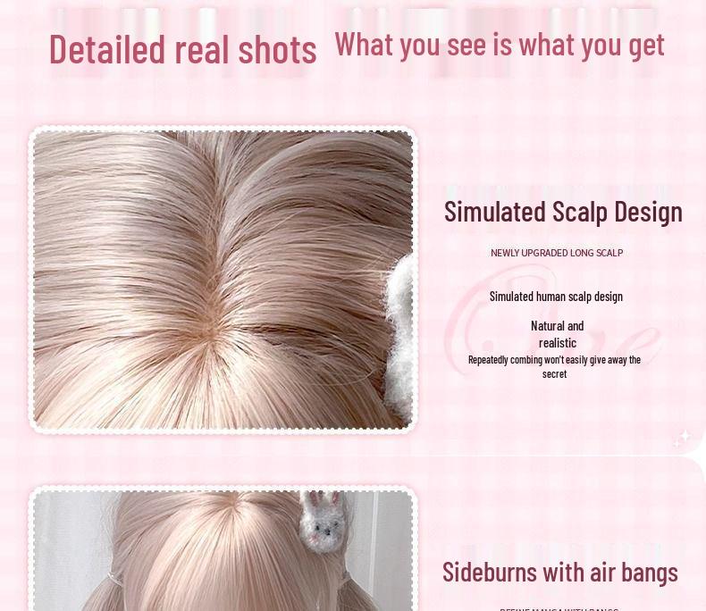 Dámská Lolita dlouhá kudrnatá paruka v barvě Mist Pink Gold s dvojitými culíky